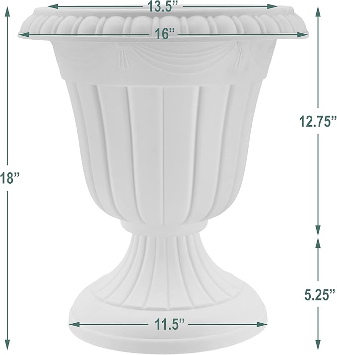 PL00CP Classic Traditional Plastic Urn Planter, 16" x 18", Brushed Copper