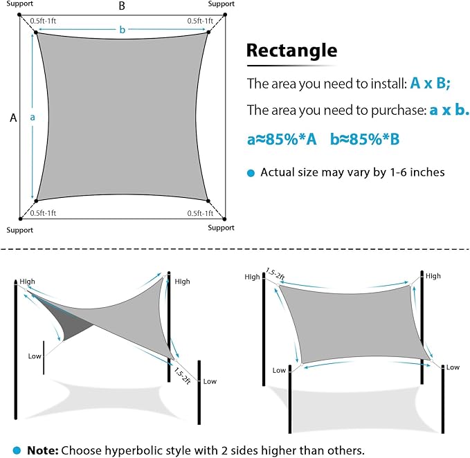 Amagenix Sun Shade Sail 10'X25' Curved Edge Outdoor Shade Canopy Dark Grey Breathable 95% UV Block Shade Cloth for Patio Garden Backyard (We Make Custom Size)