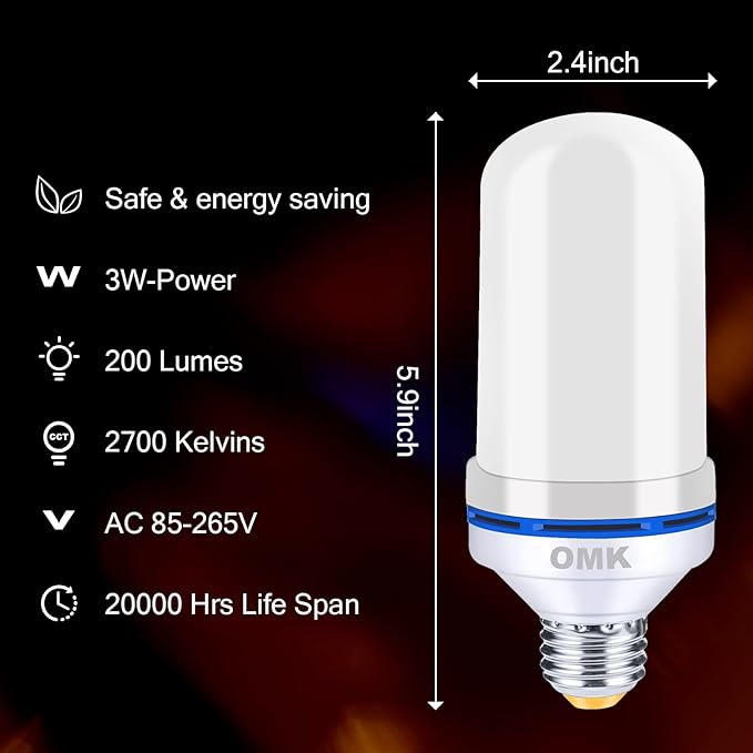 OMK Christmas Flame Effect Light Bulbs LED (6 Pack) Fire Light Bulb Flickering Light Bulbs for Porch Yard Outdoor Fake Fire Party Holiday Christmas Gifts Spooky Attractions Decoration