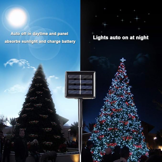 Toodour Solar Christmas Lights, 2 Packs Total 144ft 400 LED 8 Modes Solar String Lights, Waterproof Solar Outdoor Christmas Lights for Garden, Patio, Fence, Balcony, Christmas Tree Decor - White