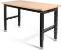 WORKPRO 48" Adjustable Workbench, Rubber Wood Top Heavy-Duty Workstation, 2000 LBS Load Capacity Hardwood Worktable with Power Outlets, for Workshop, Garage, Pack of 10