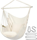 Y- STOP Hammock Chair Hanging Rope Swing Chair, Max 500 Lbs, 2 Seat Cushions Included, Removable Steel Spreader Bar with Anti-Slip Rings for Indoor or Outdoor(Beige)