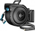 Retractable Garden Hose Reel - 5/8 inch x 80 ft Wall Mounted Hose Reel with 10 Pattern Nozzle & Any Length Lock, Heavy Duty Water Hose Supports Automatic Rewind & 180° Swivel, Black