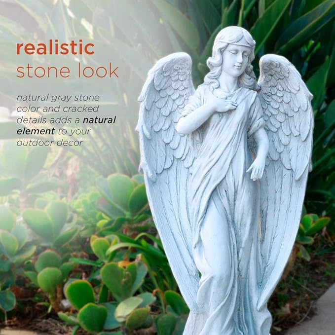 Alpine Corporation 31" Tall Indoor/Outdoor Angel Statue Yard Art Decoration, Light Gray