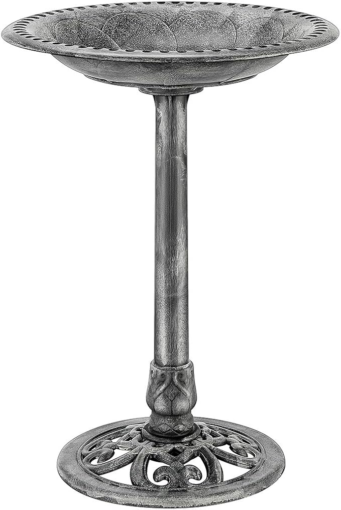 VIVOHOME 28 Inch Height Polyresin Lightweight Antique Outdoor Garden Bird Bath Gray