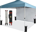 CROWN SHADES 10x10 Pop Up Canopy with 1 Side Wall - Beach Tent with One Push Setup - Outdoor Sun Shade for Events, Parties, Camping - Gazebo with STO-N-Go Cover Bag (Cyan Blue)