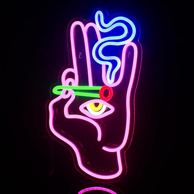 WLHOPE Evil Eye Neon Signs Hand Eye Neon Signs Pink Blue Led Neon Signs for Wall Decor, Hamsa Neon Sign, USB Connectivity Eye Neon Light Signs for Bedroom Game Room Home Bar Pub Cafes Party Gift