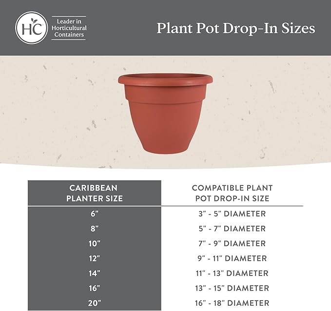 The HC Companies Caribbean Planter Pot - Outdoor & Indoor Plant Pot with Drainage Hole & Plug - Rolled Rim Plastic Pots for Plants & Flowers - Decorative Plant Pot (10" Clay, Pack of 2)