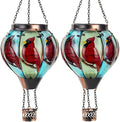 Starsoul 2 PC Cardinal Hot Air Balloon Solar Lantern with Flame Glass Outdoor Hanging Hot Air Balloon Solar Light Waterproof Garden Patio Yard Party Decorations