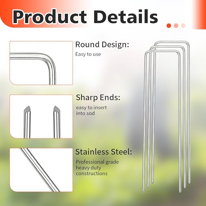 Landscape Staples, Galvanized Garden Stakes, Plant Cover Staples, 10 Pack 6 Inch 11 Gauge Garden Staples, Anti-Rust Ground Sod Pins Lawn Yard Stakes for Securing Weed Fabric Irrigation Tubing