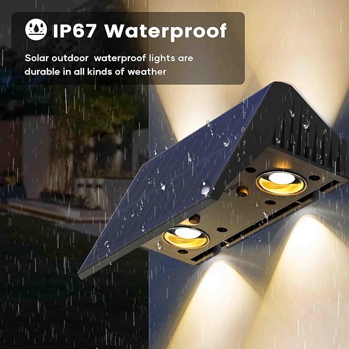 Fence Lights Solar Powered, 6-Pack Solar Fence Lights Up/Down Flexible Buttons, IP67 Waterproof for Outdoor, 120LM Bright, Auto Dusk to Dawn for Wall/Stairs/Yard/Railing/Deck/Pathway (Warm White)