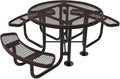 Heavy-Duty Portable Outdoor Picnic Table with Umbrella Hole, Expanded Metal Patio Dining Furniture Made in America (46" Round Top, Brown)