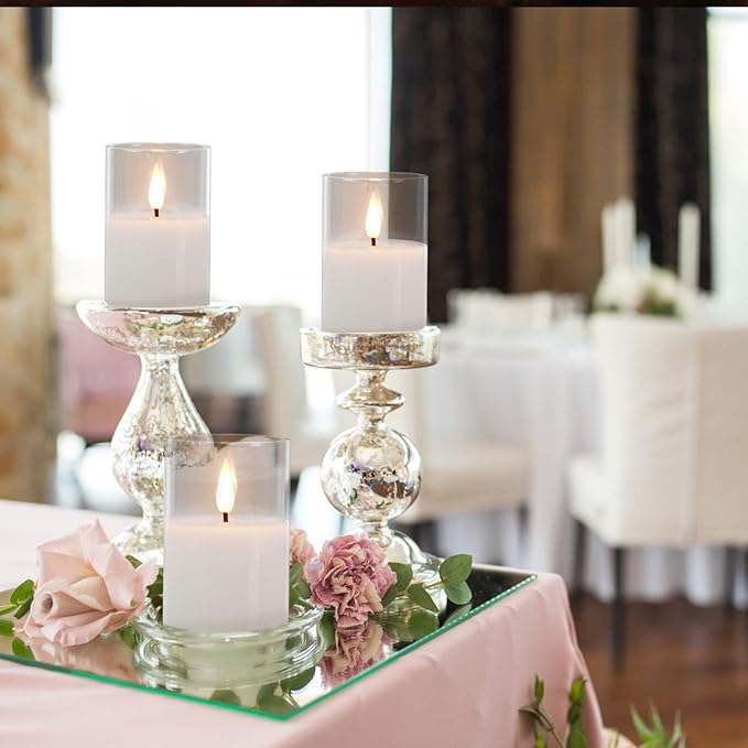 6Pack Glass Flickering Flameless Candles with Remote, 2"X3" Real Wax Votive Candles Battery Operated, Small Electric LED Candles for Wedding Home Decor, w/4 Timers+2 Lighting Modes [Clear]