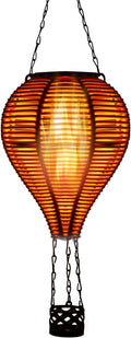 pearlstar Solar Hot Air Balloon Lantern with Flame Light Outdoor Hanging Solar Powered Lights Woven Solar Lantern Waterproof for Patio Yard Farmhouse Garden Wedding Holiday Decoration