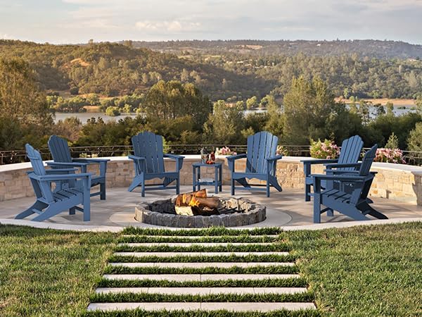 KINGYES HDPE Adirondack Chair, Classic All-Weather Adirondack Chairs Set of 4, Outdoor Patio Adirondack Chair for Deck Lawn fire Pit, Navy