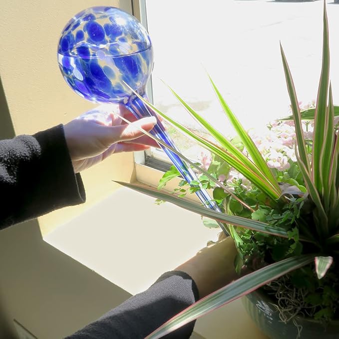 Evelots Plant Watering Globes/Bulbs (2 Pack) - Extra Long 14 Inches - Great for Big Plants - Hand Blown Glass - Automatic Water Irrigation System - Use Indoor/Outdoor - Leave Your Home Worry Free