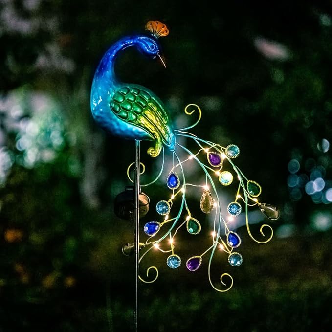 VEWOGARDEN Metal Peacock Solar Garden Lights Stakes - Waterproof Landscape Path Lights for Outdoor Patio Lawn Yard Decorations (38"*14"*2.5")Outdoor