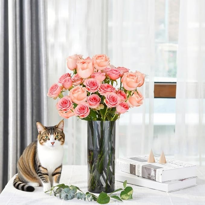 Flower Vase, Non-breakable Vases, 4" W x 8" H, Acrylic Grey Vase, Aesthetic Room Decor Cylindrical Modern Flower Vases for Table Centerpiece, Home Decor, Women Floral Arrangement Gift