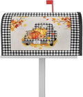 Magnetic Mailbox Cover Oversized 21"x25.5" Fall Black and White Buffalo Plaid Truck with Pumpkins Post Box Cover Mailbox Wraps Post Letter Box Cover for Holiday Garden Yard Outdoor Decor