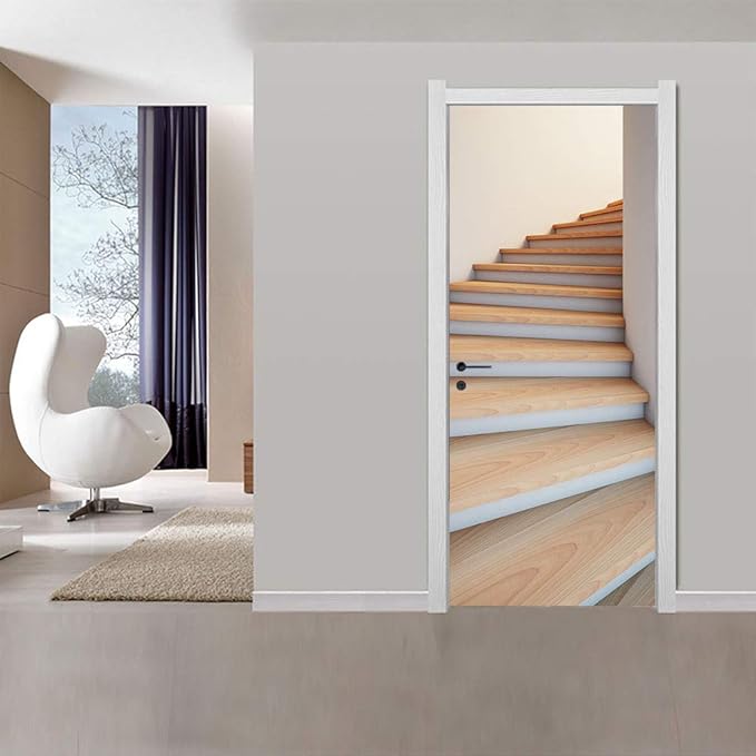 3D Door Stickers Murals Peel and Stick - Stairs - Door Wallpaper Self-Adhesive Decals Removable PVC Waterproof Poster for Bedroom Living Room 30.3" x 78.7"