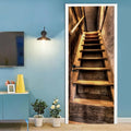 3D Door Wallpaper Self-Adhesive Door Sticker - Wooden Stairs - Door Film Poster Premium PVC Waterproof Wall Sticker for Bedroom Living Room Door Decoration Wallpaper 88 x 200 cm