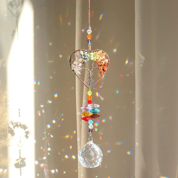 Crystal Sun Catcher Indoor Windows Hanging Tree of Life SunCatchers with Prisms, Chakra Decor for Home, Healing, Pack of 3