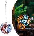 Solar Lanterns Outdoor Waterproof, Hanging Mosaic Flower Solar Lantern with Hook, Hanging Gazing Ball Globe Lantern for Garden Patio Yard Decor