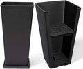 LA JOLIE MUSE 26 inch Tall Black Planters for Outdoor Plants,Set of 2 Tapered Planters with Trays,V-Shape Rectangular Garden Planters for Front Door, Patio and Deck