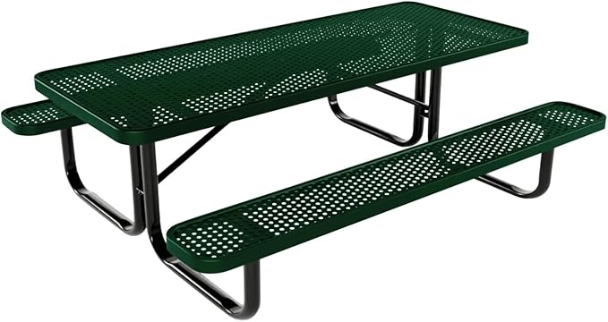 Coated Outdoor Furniture Heavy-Duty Portable Outdoor Kids Table, Punched Steel Kids Picnic Table, Commercial-Grade Picnic Table, Made in America (6ft Rectangular, Childrens, Green)
