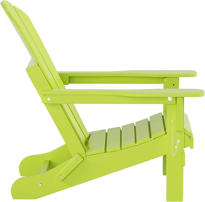 WO Home Furniture Adirondack Chair Table Set of 2 PCS Outdoor Folding Chair w Side Table Weather/UV Resistant for Lawn, Garden, Bon Fire, Balcony (Lime)