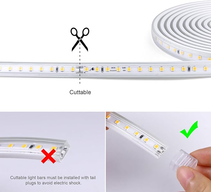AIMENGTE Outdoor LED Strip Lights Waterproof, AC 110V, 1200LEDs, 4000k Plug in LED Rope Lights for Garden, Patio, Indoor Outdoor Decoration(32.8ft, Daylight)