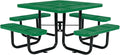 Global Industrial 46" Square Picnic Table, Perforated Metal, Green Thermoplastic Coating, Attached Benches, 1-1/2” Umbrella Pole Hole, Outdoor-Rated, 1200 lb Capacity