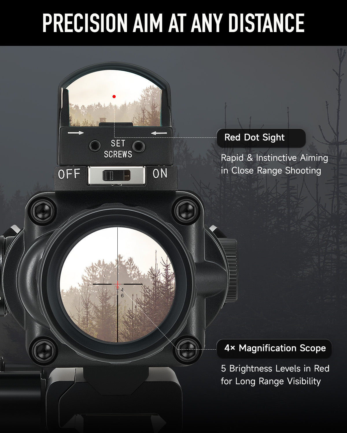 4x32 Tactical Rifle Scope with 3MOA Red Dot Sight Combo for 20mm Picatinny Rails