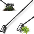 Stirrup Hoe Garden Tool Weed Puller with 76.8Inch Adjustable Stainless Steel Handle, Heavy Duty Hula Hoe and 12 Tines Rake 2 in 1 Gardening Tools Garden Cultivator for Weeding Soil Loosening, Black