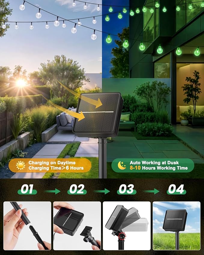 Solar String Lights Outdoor 120 LED 72 Ft Total, Crystal Globe Lights with 8 Lighting Modes, Waterproof Solar Powered Patio Lights for Garden Yard Porch Wedding Party Decor (Green)