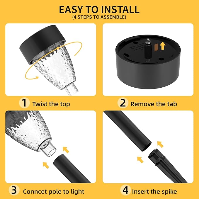 12 Pack Solar Lights Outdoor Waterproof, New Upgraded Solar Garden Lights Up to 12 Hrs Auto On/Off,Solar Pathway Lights Outdoor Outside Lights for Yard Patio,Lawn,Landscape and Pool Decor(3000K)