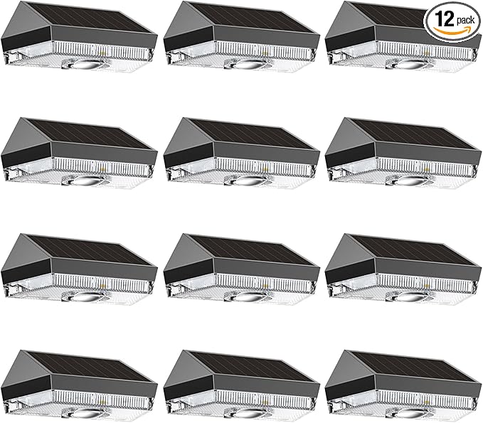 12PK Solar Fence Lights Outdoor - 3000/4000/6000K&RGB 6 Color, Dusk to Dawn Fence Lights Solar Powered, IP65 Waterproof Solar Light Outdoor for Backyard/Railing/Step/Patio/Wall