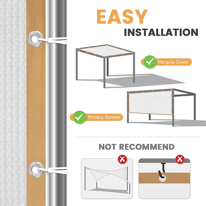 VICLLAX Shade Fabric Sun Shade Cloth with Every 2 FT Grommets for Patio Garden Pergola Cover Canopy 4x11 FT, Cream