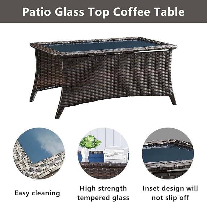 Wicker Patio Furniture Sets - 13 Piece Outdoor Rattan Furniture Conversation Sets with 4 Swivel Rocker Chairs, 2 Rattan Sofas, Wicker Ottomans and Coffee Table, Brown/Grey