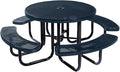 Heavy-Duty Portable Outdoor Picnic Table with Umbrella Hole, Punched Steel Commercial-Grade Patio Dining Furniture Made in America (46" Round Top, Dark Blue)
