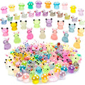122Pcs Luminous Mini Resin Animal Figurines Glow in The Dark Cute Rabbits Frogs Mushrooms Glitter Ducks 4 Combination Miniature Figurines Set for Office Garden Decoration Aquarium Home Party Decor