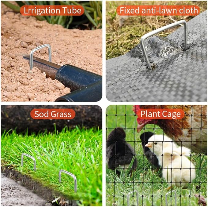 Landscape Staples, Galvanized Garden Stakes, Plant Cover Staples, 10 Pack 6 Inch 11 Gauge Garden Staples, Anti-Rust Ground Sod Pins Lawn Yard Stakes for Securing Weed Fabric Irrigation Tubing
