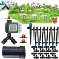 64FT Drip Irrigation Kit with Garden Timer Plant Watering System with Tubing Gushing Nozzles and Water Timer, Quick Connector Kits Easy to Assemble