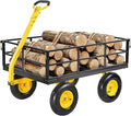 VEVOR 1200 Lbs Steel Garden Cart, Heavy Duty Pullable Garden Wagon Yard Cart, 2 in 1 Outdoor Metal Utility Wagon Yard Trailer with 13" All Terrain Tires, Mesh Removable Sides and 180°Rotating Handle