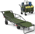 LEVELEVE Heavy Duty Folding Wagon - 2-in-1 Collapsible Cart, 650lb Capacity, All-Terrain Wheels w/Brakes & Side Pockets (Army Green)
