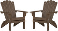 Folding HDPE Adirondack Chair Set of 2, Weather-Resistant Patio Chair with Wide Armrests & High Backrest, Fire Pit Chair for Garden, Backyard, Porch - Coffee