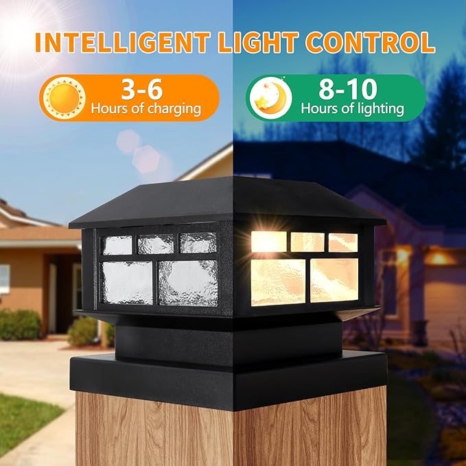 Solar Lights Outdoor, 20LM Fence Lights, Waterproof, 2 Light Modes, Fit 3.5x3.5in & 4x4in Wooden Posts, Solar Power Deck Lights for Garden Deck Patio Decoration (Black 8Pack)