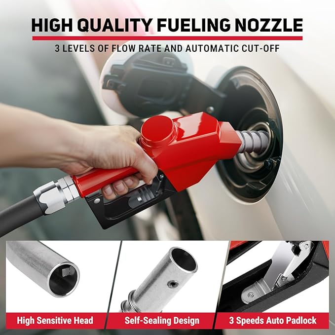 Fuel Hose Reel, Retractable 1" x 50' Extra Long Diesel Hose, 300 PSI Industrial Carbon Steel Diesel Hose Reel Auto Swivel Rewind with Fueling Nozzle for Vehicle Tank Truck Trailer Ship