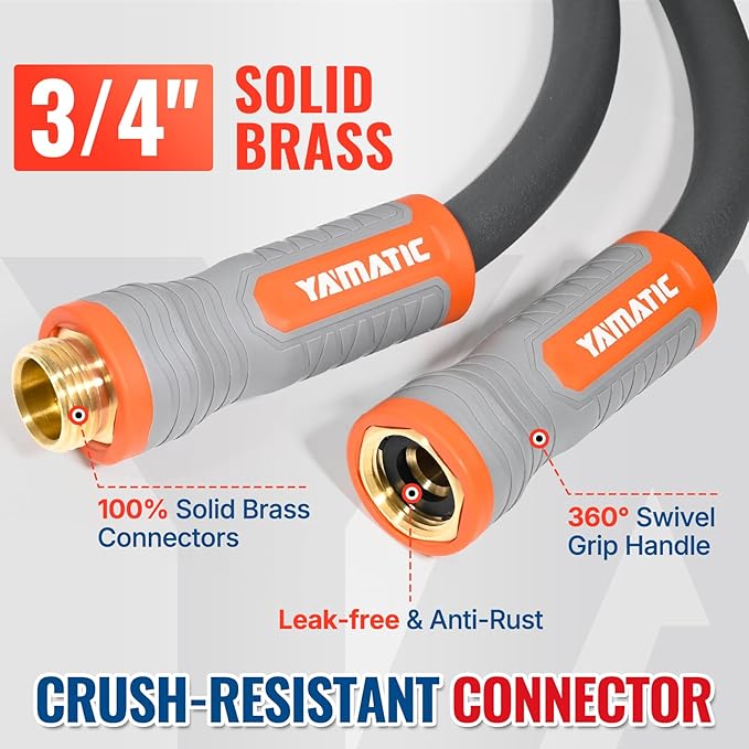 YAMATIC Short Garden Hose 5/8 in x 20 ft with Swivel Handle, Super Flexible Leader Hose, All-weather, Lightweight, Burst 600 PSI, Grey