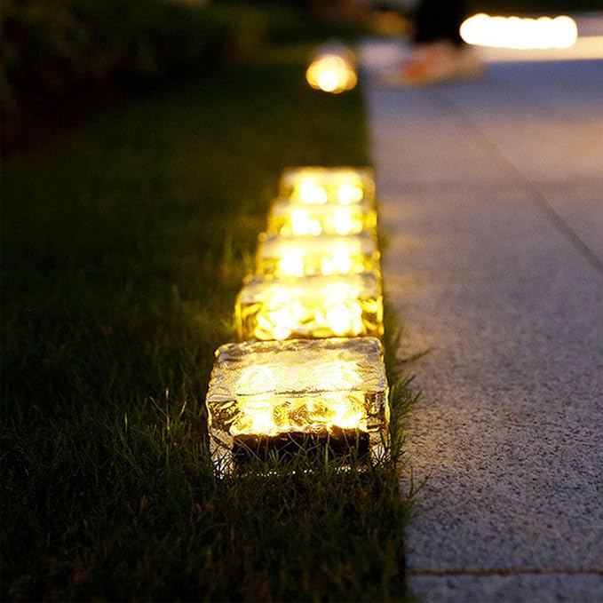 Epicgadget Solar Ice Cube Shaped Light, 2.8x2.8x2 inch Ice Cube Shaped Warm White Outdoor Solar Garden Decorative Lights for Walkway Pathway Backyard Christmas Decoration Parties (1 PC)